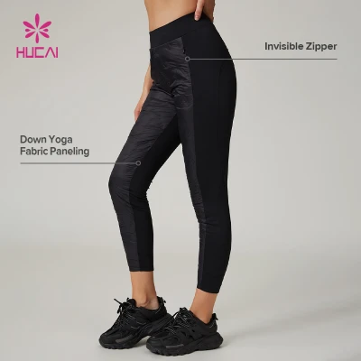 HUCAI Custom Women's High-Stretch Yoga Leggings with Down Fabric Paneling