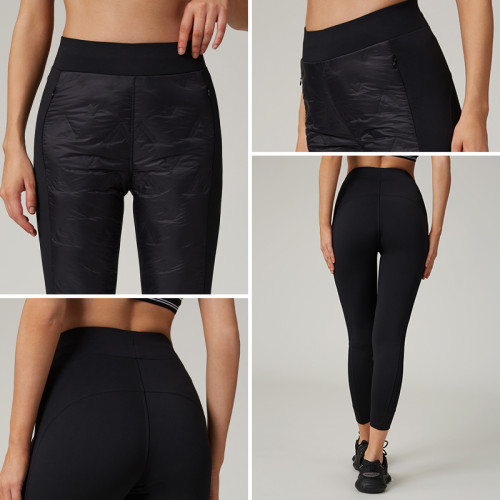 HUCAI Custom Women's High-Stretch Yoga Leggings with Down Fabric Paneling