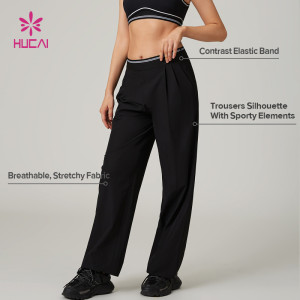HUCAI Custom Women's Wide-Leg Active Trousers with Contrast Waistband
