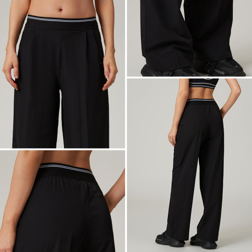 HUCAI Custom Women's Wide-Leg Active Trousers with Contrast Waistband