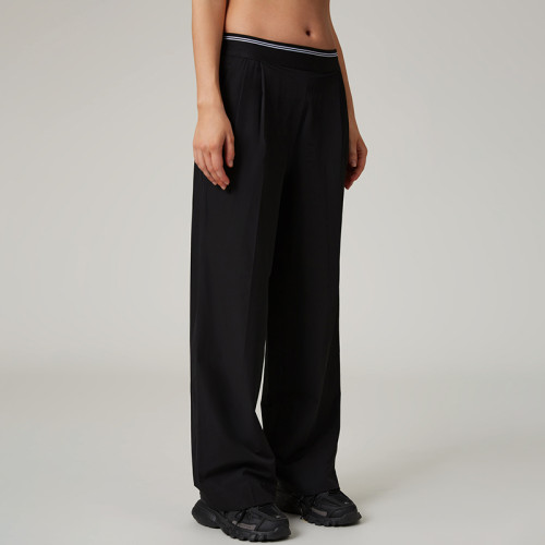 HUCAI Custom Women's Wide-Leg Active Trousers with Contrast Waistband