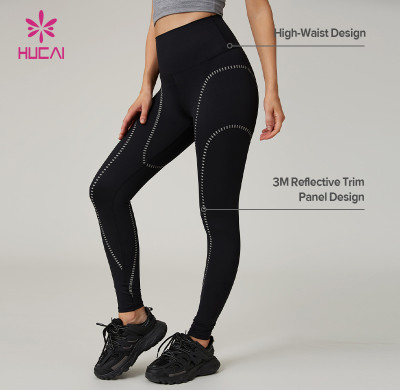 HUCAI Custom Women's High-Waist Reflective Active Leggings with 3M Trim
