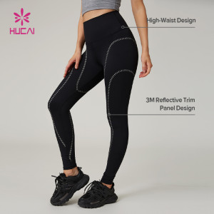 HUCAI Custom Women's High-Waist Reflective Active Leggings with 3M Trim