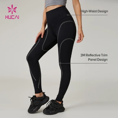 HUCAI Custom Women's High-Waist Reflective Active Leggings with 3M Trim