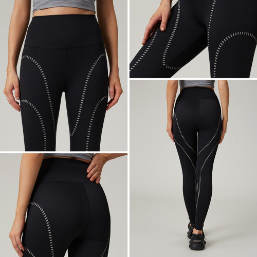 HUCAI Custom Women's High-Waist Reflective Active Leggings with 3M Trim