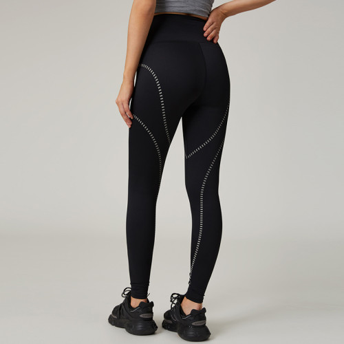 HUCAI Custom Women's High-Waist Reflective Active Leggings with 3M Trim