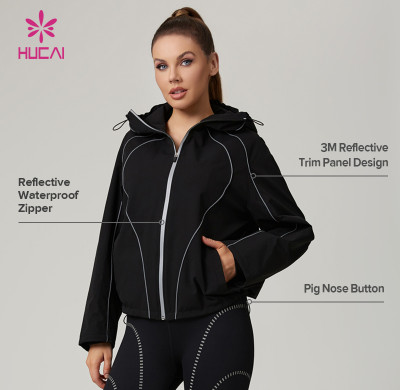HUCAI Custom Women's Reflective Trim Hooded Jacket with Thermal Lining
