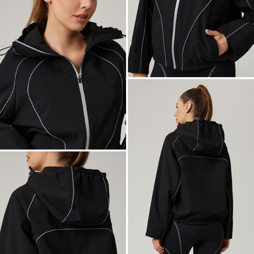 HUCAI Custom Women's Reflective Trim Hooded Jacket with Thermal Lining