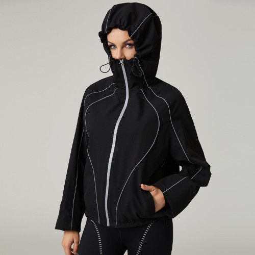 HUCAI Custom Women's Reflective Trim Hooded Jacket with Thermal Lining
