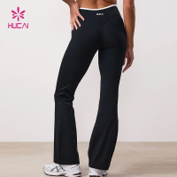 Custom Women's High Waist Flare Yoga Pants Contrast Waistband Activewear | HUCAI
