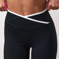 Custom Women's High Waist Flare Yoga Pants Contrast Waistband Activewear | HUCAI