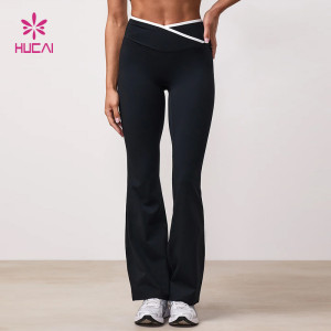 Custom Women's High Waist Flare Yoga Pants Contrast Waistband Activewear | HUCAI