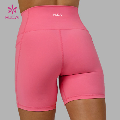 Custom Women's High-Waist Workout Shorts with Side Pockets| HUCAI Sportswear Manufacturer