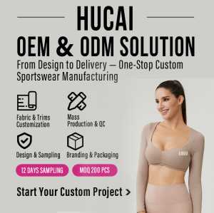 HUCAI OEM Women's Long Sleeve Yoga Crop Top with Built-In Bra and Gathered Front