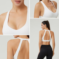 HUCAI Custom Women's Deep V-Neck Sports Bra with Open-Back Design and Medium Support