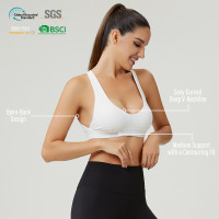 HUCAI Custom Women's Deep V-Neck Sports Bra with Open-Back Design and Medium Support