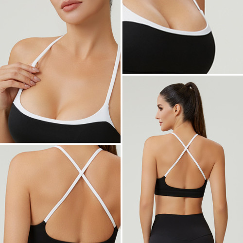 HUCAI OEM Women's Square Neck Sports Bra with Contrast Straps and Peach-Soft Fabric