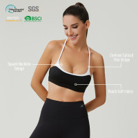 HUCAI OEM Women's Square Neck Sports Bra with Contrast Straps and Peach-Soft Fabric