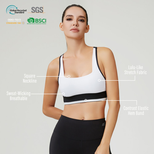 HUCAI OEM Women's Square Neck Sports Bra with Contrast Band and Lulu-Like Stretch Fabric