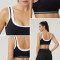 HUCAI Custom Women's Square Neck Sports Bra with Contrast Trim and Airbrush Fabric
