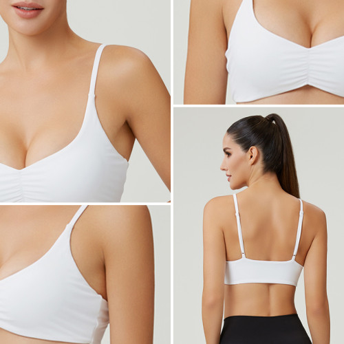 HUCAI Custom Women's Ruched Front Sports Bra with Adjustable Straps and Buttery Soft Fabric