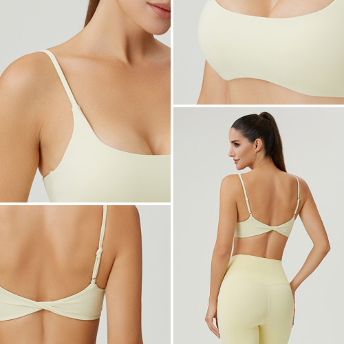 HUCAI Custom Women's Scoop Neck Yoga Bra with Adjustable Criss-Cross Back and Thin Straps