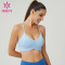HUCAI Custom Women's Light Blue Yoga Bra with Front Ruching and Airlift Fabric