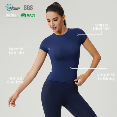 HUCAI Custom Women's Open-Back Sports T-Shirt with Skims-Like Knitted Fabric