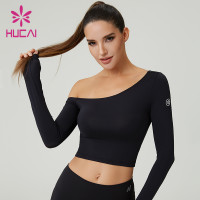 Custom Women's One-Shoulder Long Sleeve Crop Top | OEM Activewear Manufacturer