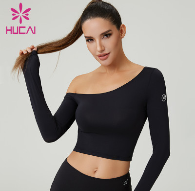 Custom Women's One-Shoulder Long Sleeve Crop Top | OEM Activewear Manufacturer
