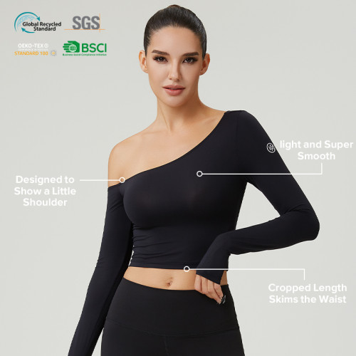 Custom Women's One-Shoulder Long Sleeve Crop Top | OEM Activewear Manufacturer