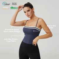 Custom Women's Striped Elastic Band Yoga Tank with Built-In Pads | OEM Activewear Manufacturer
