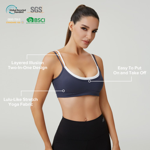 Custom Women's Layered Illusion Two-In-One Sports Bra | OEM Activewear Manufacturer