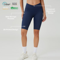 Custom Women's Crossover Waistband Performance Fitness Cycling Shorts | OEM Activewear Manufacturer