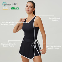 Custom Women's 2-in-1 Contrast Panel Tennis Dress with Removable Apron | OEM Activewear Manufacturer