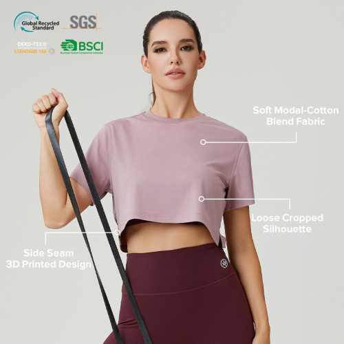 Custom Women's 3D printed Logo Modal-Cotton Cropped Training T-Shirts | OEM Activewear Manufacturer