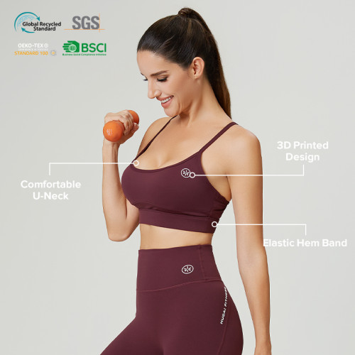 Custom Soft Brushed U-Neck Elastic hem band Sports Bra | OEM Women's Sportswear Manufacturer