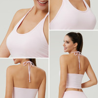 Custom Halter Tie-Back Soft Knitted Sports Top | OEM Women's Sportswear Manufacturer