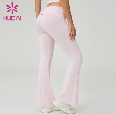 Custom Fold-Over Low-Waist Soft Knitted Yoga Flared Pants | OEM Women's Sportswear Manufacturer