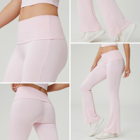 Custom Fold-Over Low-Waist Soft Knitted Yoga Flared Pants | OEM Women's Sportswear Manufacturer