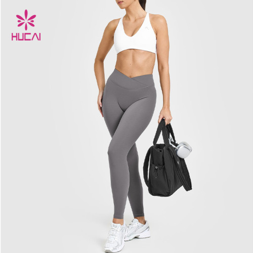 HUCAI OEM Custom High-Waist Cross Waist Yoga Leggings for Training