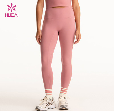 HUCAI OEM Custom High-Waist Yoga Leggings with Contrast Side Stripe
