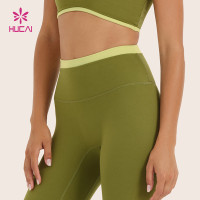 HUCAI OEM Custom High-Waist Yoga Leggings with Contrast Waistband