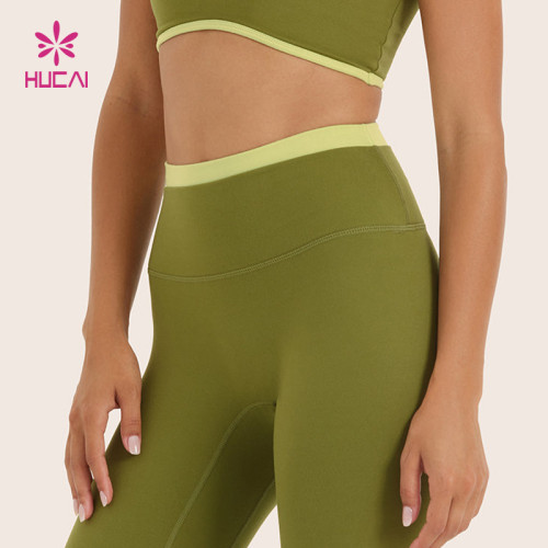 HUCAI OEM Custom High-Waist Yoga Leggings with Contrast Waistband