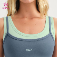 Custom Medium Support Sports Bra with Contrast Layer | HUCAI sportswear manufacturer