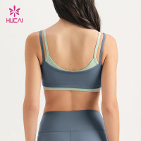 Custom Medium Support Sports Bra with Double Strap Contrast | HUCAI sportswear manufacturer