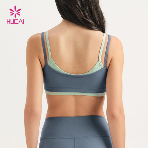 Custom Medium Support Sports Bra with Double Strap Contrast | HUCAI sportswear manufacturer