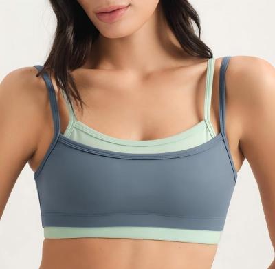 Custom Medium Support Sports Bra with Double Strap Contrast | HUCAI sportswear manufacturer