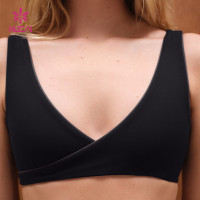 Custom Medium Support V-Neck Sports Bra with Wrap Front | HUCAI sportswear manufacturer