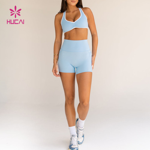 Custom Medium Support V-Neck Sports Bra with Ruched Front | HUCAI sportswear manufacturer